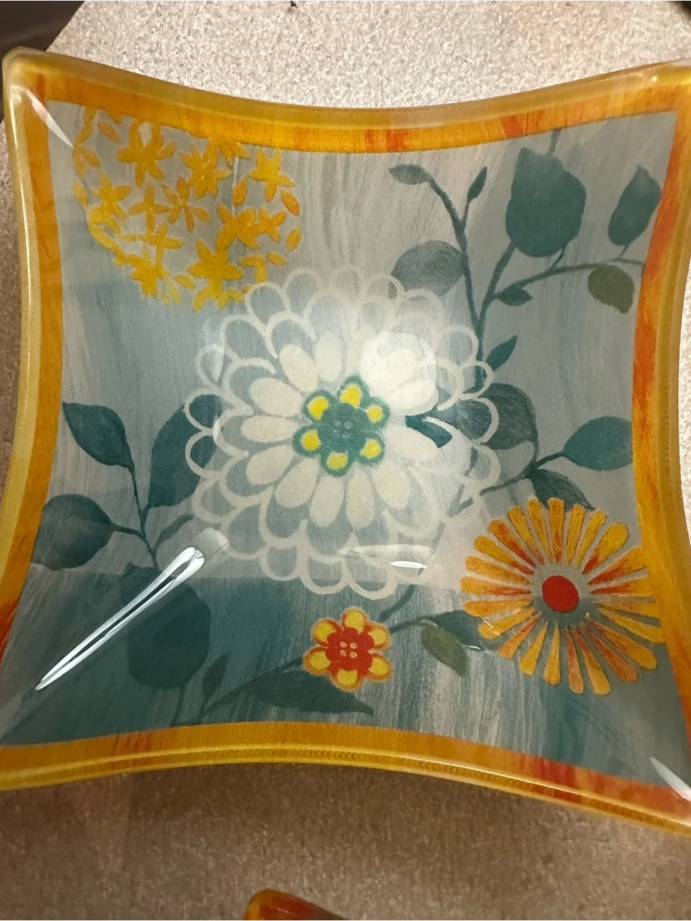 Prima Design Set of 4 Small Square Glass Curved Plate Bowls Bright Flowers 5